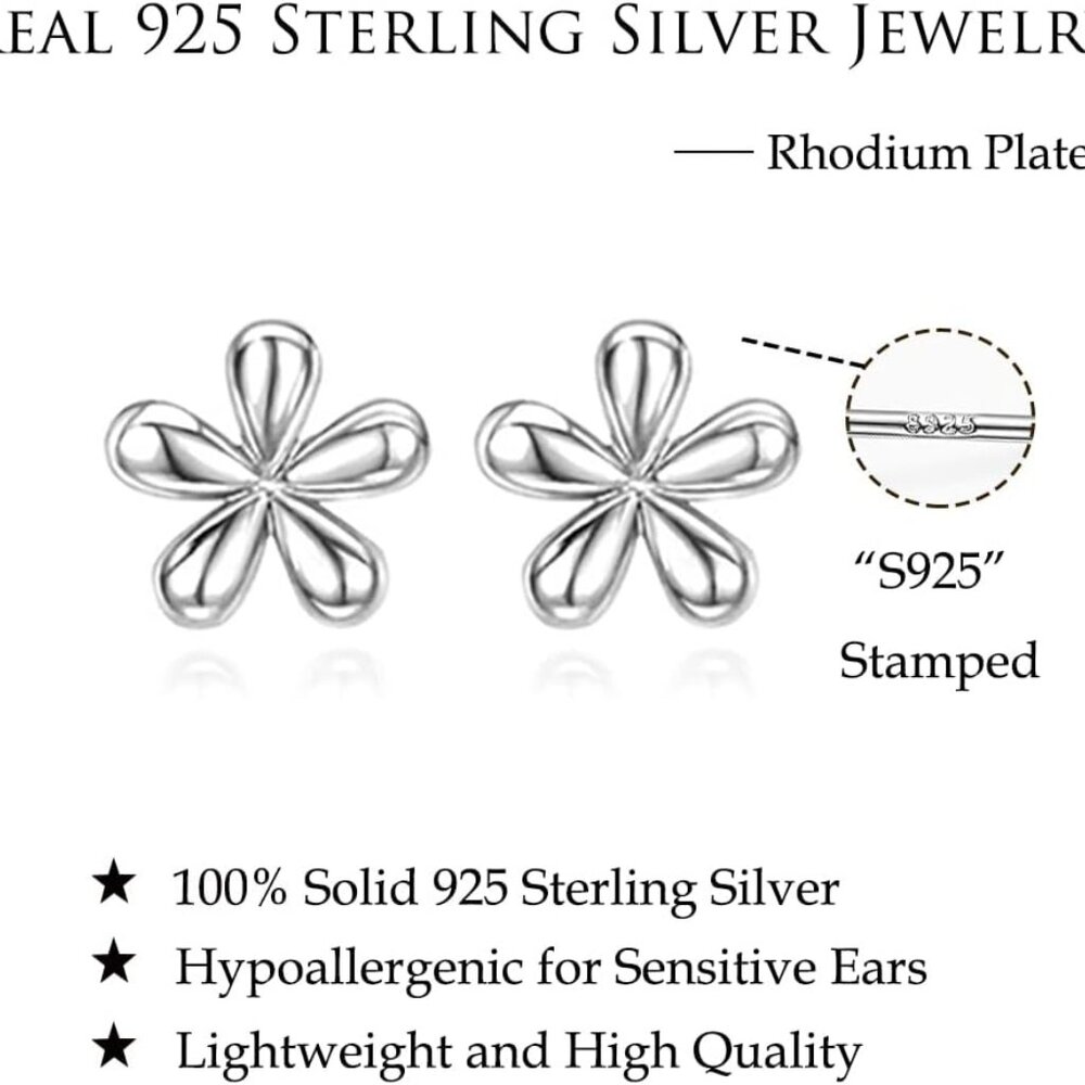 Solid 925 Sterling Silver Daisy Stud Earrings Flo… - image 6